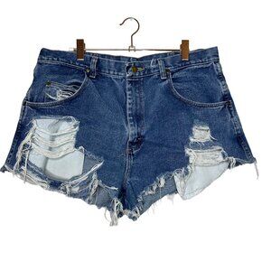 Wrangler Destroyed Cutoff Jean Shorts Size 34 Distressed High Rise Festival